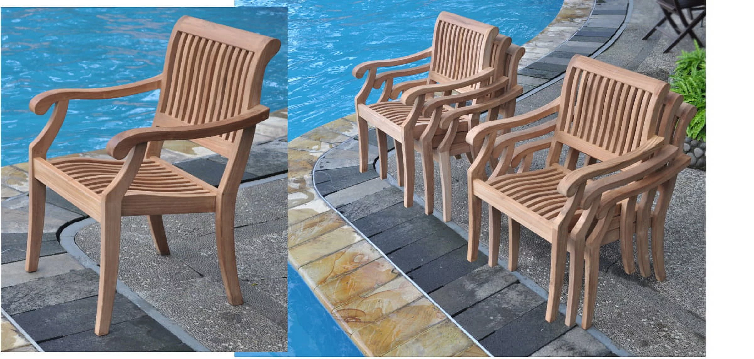 Teak Dining Set:8 Seater 9 Pc - 94" Oval Table and 8 Stacking Arbor Arm Chairs Outdoor Patio Grade-A Teak Wood WholesaleTeak #WMDSABg