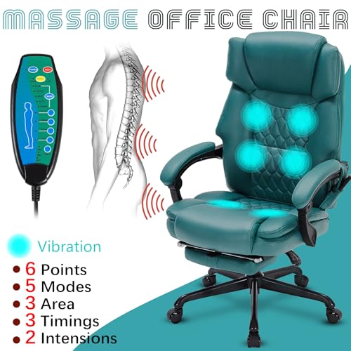 Massage Office Chair with Heat,Reclining Office Chair with Foot Rest,6 Points Vibration Home Desk Chairs for Heavy People 400lbs