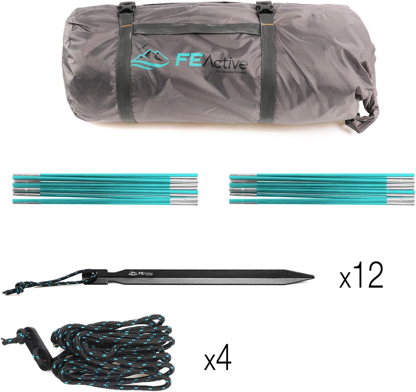 FE Active 4 Person Tent - Four Season 3-4 Man with 3000mm Waterproof Rip-Stop, Full Rainfly, Aluminum Poles Adult Tent for All Year Camping