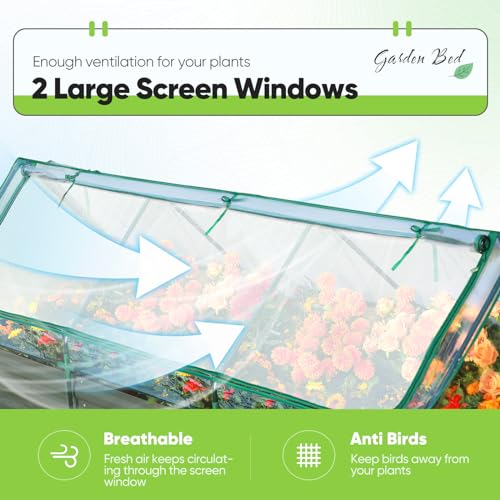 Quictent Raised Garden Bed Galvanized Raised Beds for Gardening Vegetables with Cover 8x4x1 ft Metal Planter Box Outdoor Use (Clear)