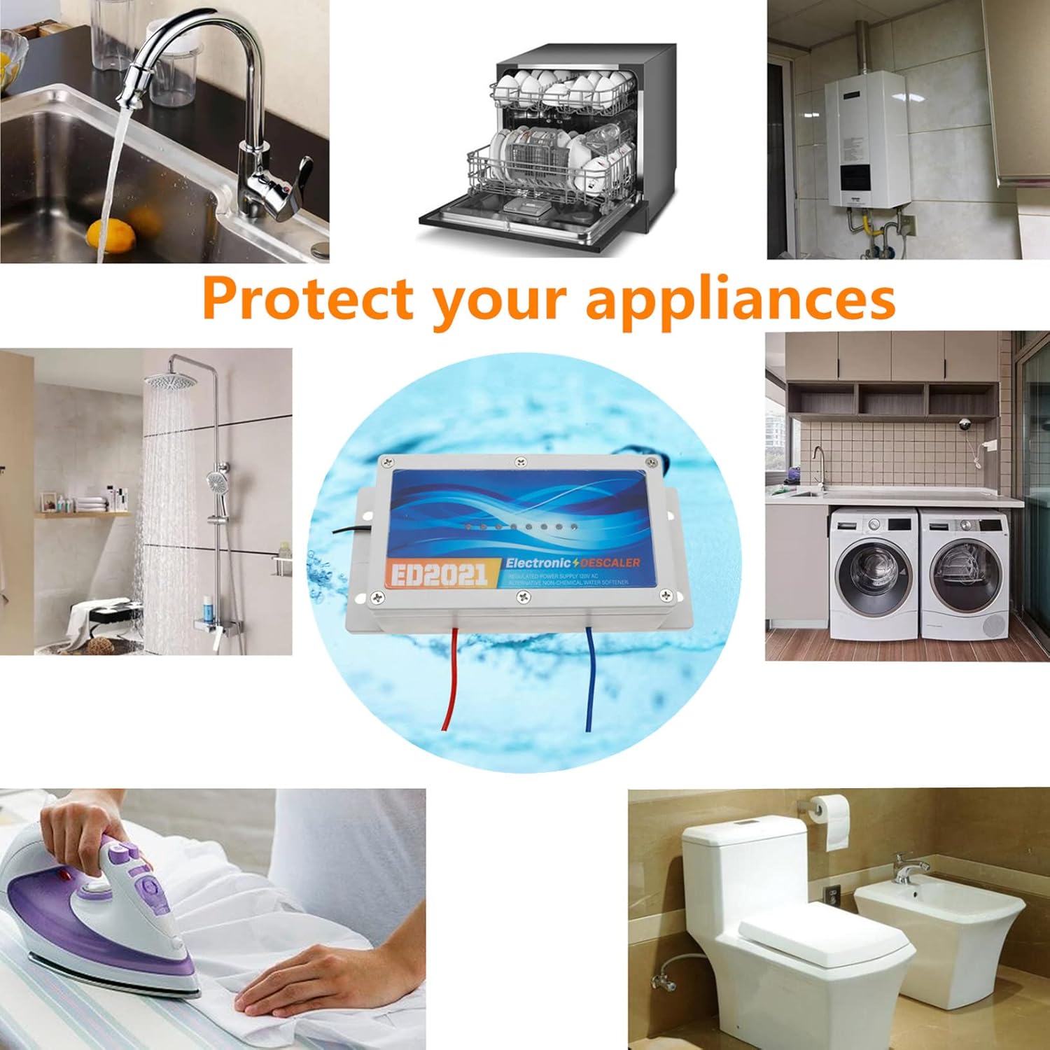 Timilge Electronic Water Descaler System Alternative Salt Free Water Softener for Whole House Reduces Limescale Prevent Deposits Build-up Hard Water