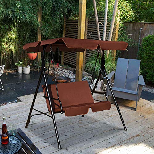Tangkula 3 Person Porch Swing, Patio with Removable Cushion & Powder-Coated Steel Frame, Outdoor Swing with Canopy for Porch, Backyard, Garden