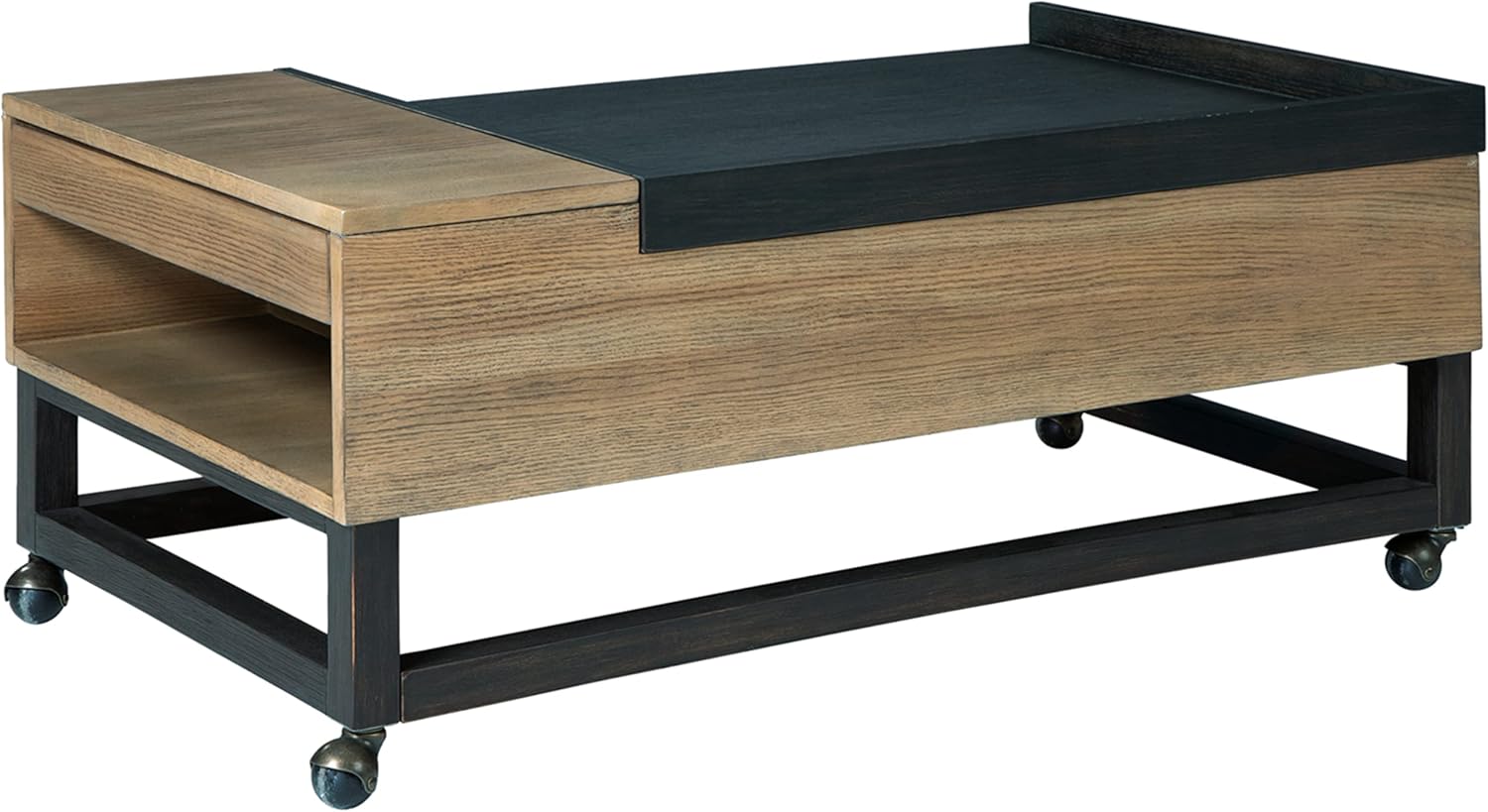 Signature Design by Ashley Fridley Modern Lift Top Cocktail Table with Cupholders and Casters, Light Brown
