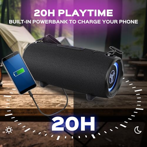 TREBLAB Ultra Loud Wireless Speaker - 60W Stereo Sound with Deep Bass, 20H Playtime, Powerbank, Waterproof
