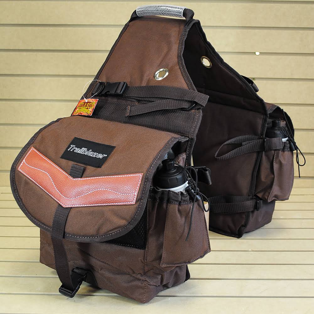 Brown 600d Poly Deluxe Horse Trail Riding Saddle Bag Pack Water Bottles - Megean
