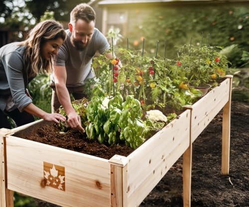 Raised Garden Bed with Legs 72x23x30 - Natural Cedar Wood Elevated Planter Box, Veggies, Herbs - 300lb Capacity - Natural