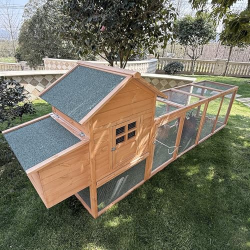 GOJOOASIS 80" Chicken Coop for 2-4 Chickens Outdoor Wooden Hen House Poultry Pet Hutch for Backyard w/Run Cage & Nesting Box(A)