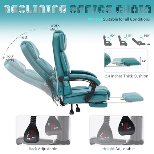 Massage Office Chair with Heat,Reclining Office Chair with Foot Rest,6 Points Vibration Home Desk Chairs for Heavy People 400lbs