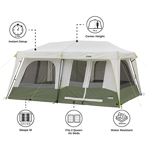CORE Instant Cabin Tent | Multi Room Tent for Family | Large Pop Up Tent with Organization for Outdoor Camping Accessories | 4 Person / 6 Person / 8