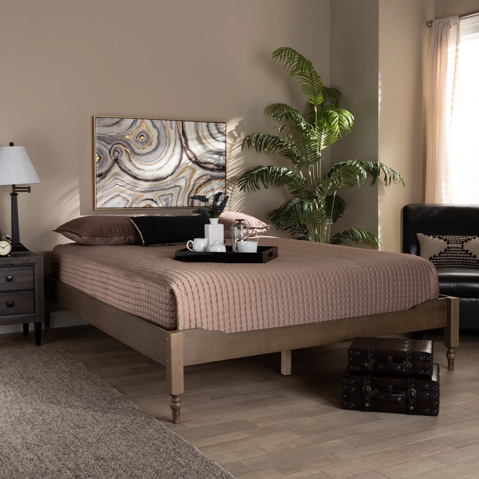 The Gray Barn  Melanie Mount French Bohemian Wood Platform Bed Frame Antique white King