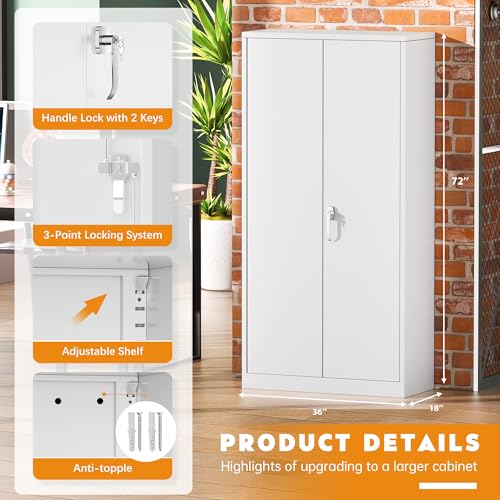 Greenvelly Steel SnapIt Storage Cabinet 72" Locking Metal Garage Storage Cabinet with 4 Adjustable Shelves, 2 Doors and Lock for File, Office, Garage