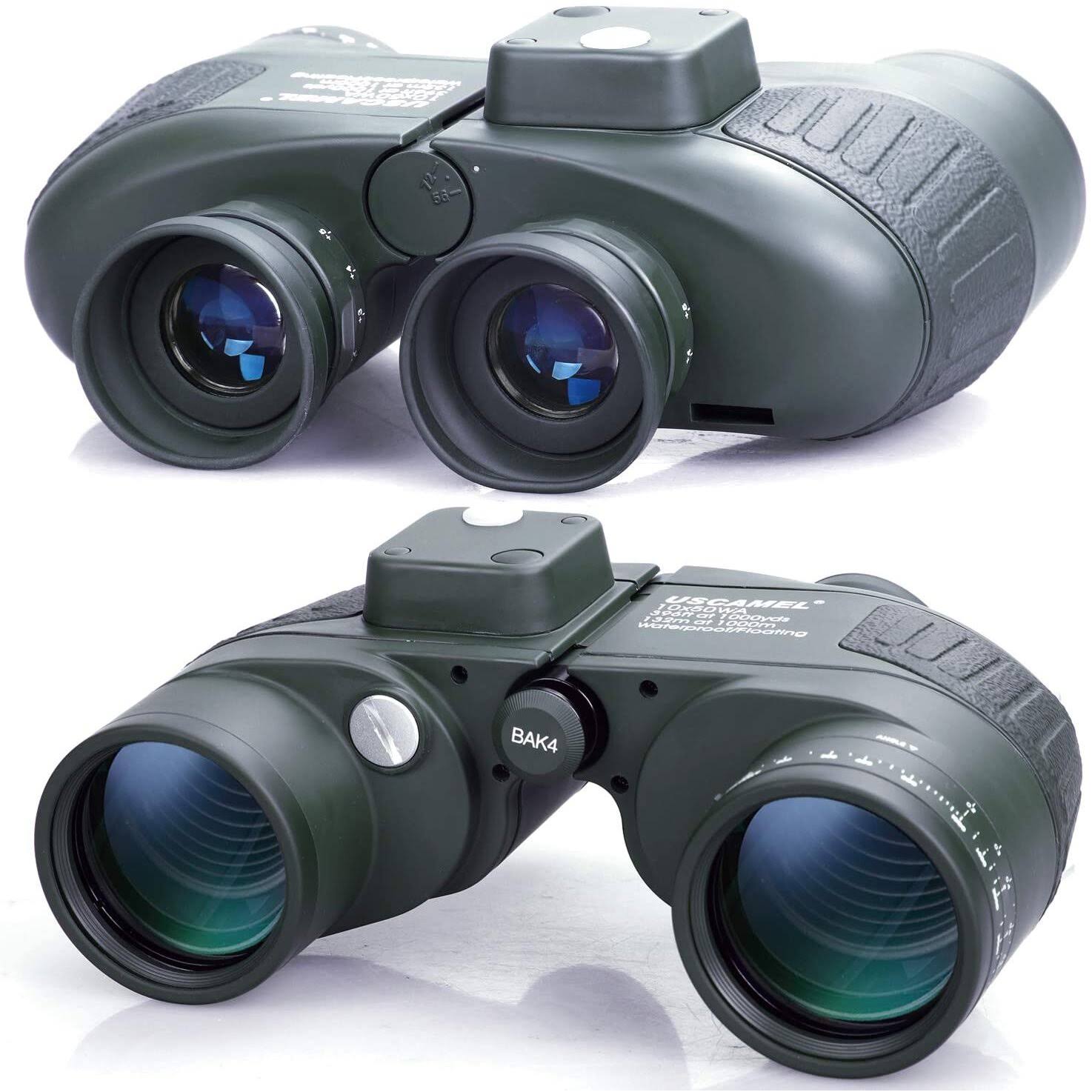 USCAMEL 10x50 Marine Military Binoculars for Adults, Waterproof Binoculars with Rangefinder Compass BAK4 Prism FMC Lens for B