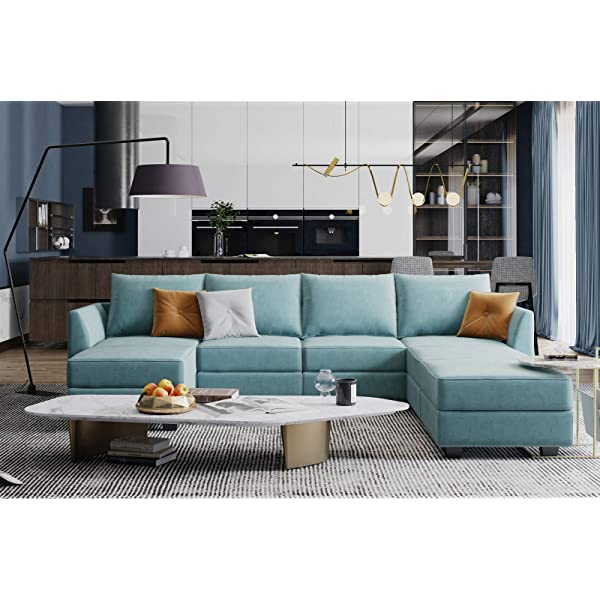 HONBAY Convertible Sectional Sofa U Shaped Couch with Reversible Chaise Modular Oversized Couch Sectional Sofa with Ottomans