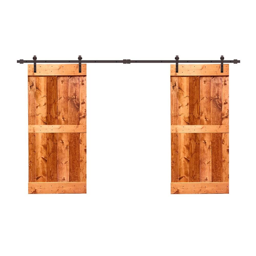 CALHOME Stained Midbar Double DIY Barn Door w/ Hardware Kit - Weather Gray - 84 x 84