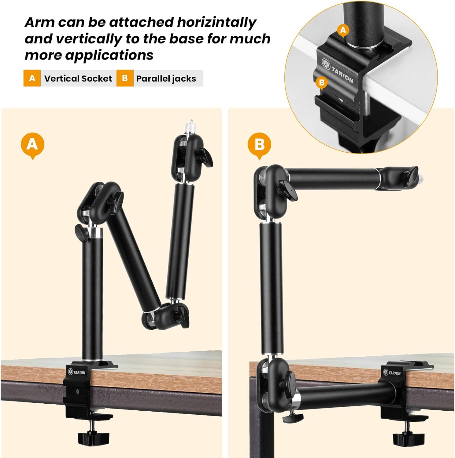 TARION Desk Camera Mount Stand Articulating Camera Arm Holder Heavty Duty Articulated Camera Mount Stand Adjustable Flexible Gear Joints TKA01-M