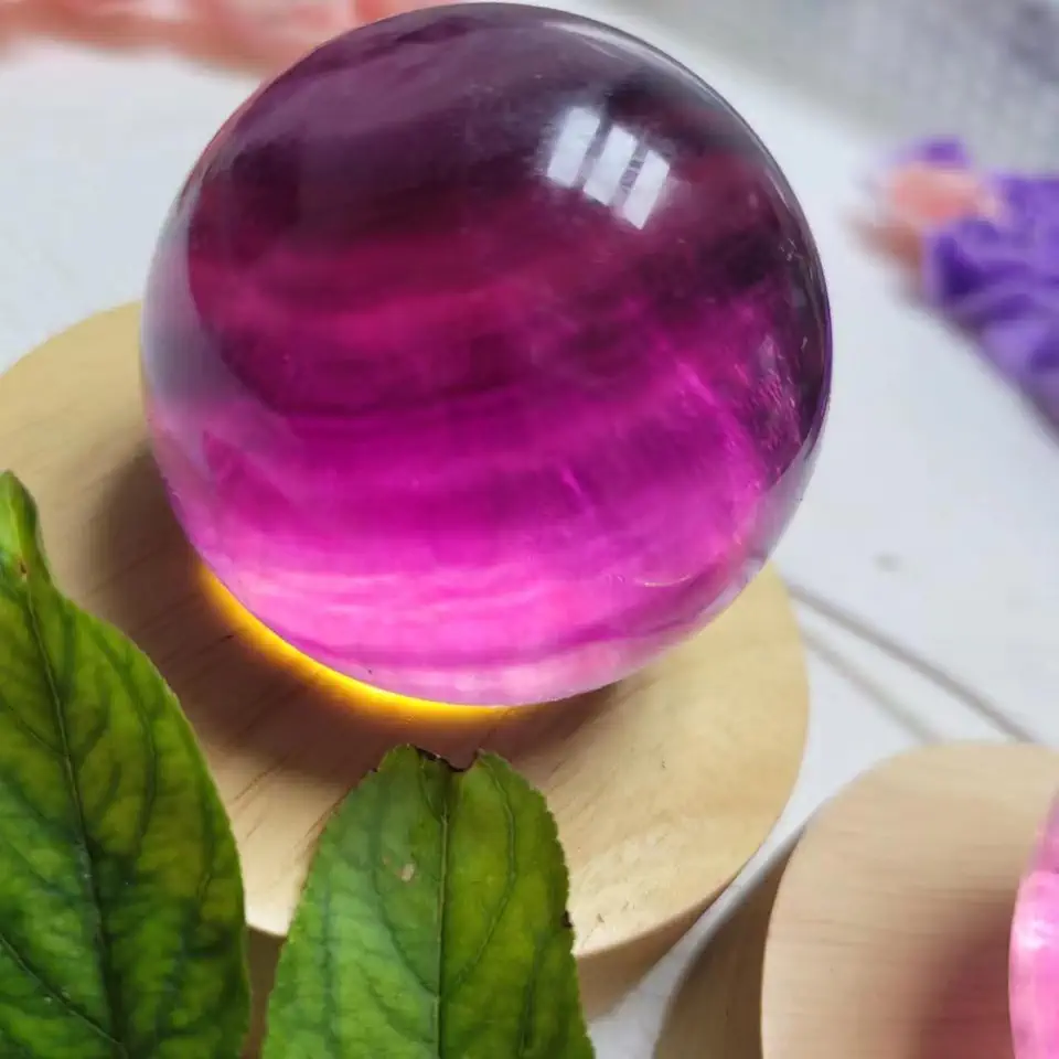 Natural Rainbow Fluorite Yellow Calcite Quartz Sphere White Crystal Ball Reiki Healing Ornament,Purple,50~55mm - Kansas Nuitrition - HNZSDS