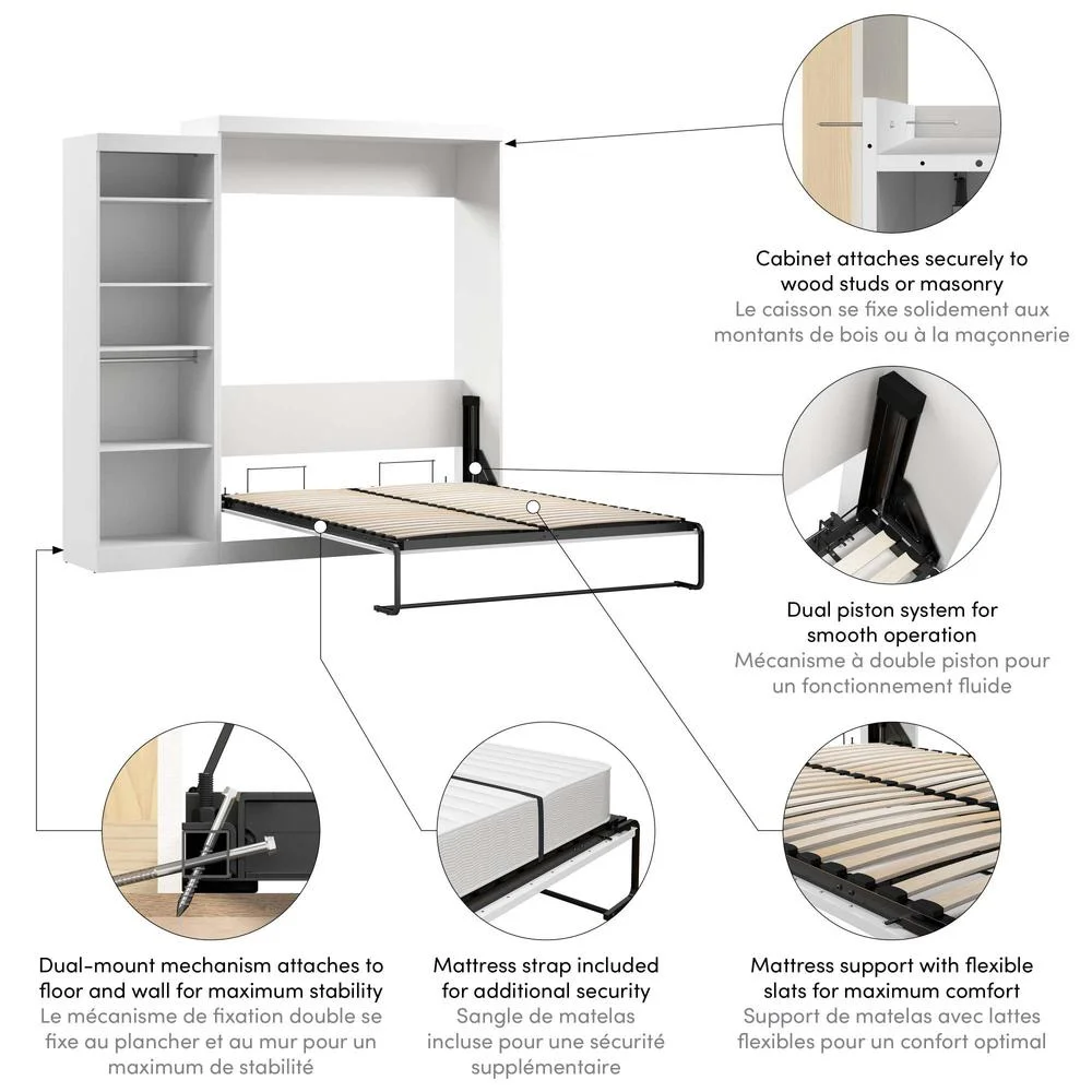 Bestar Nebula Engineered Wood Queen Murphy Bed with Closet Organizer in White