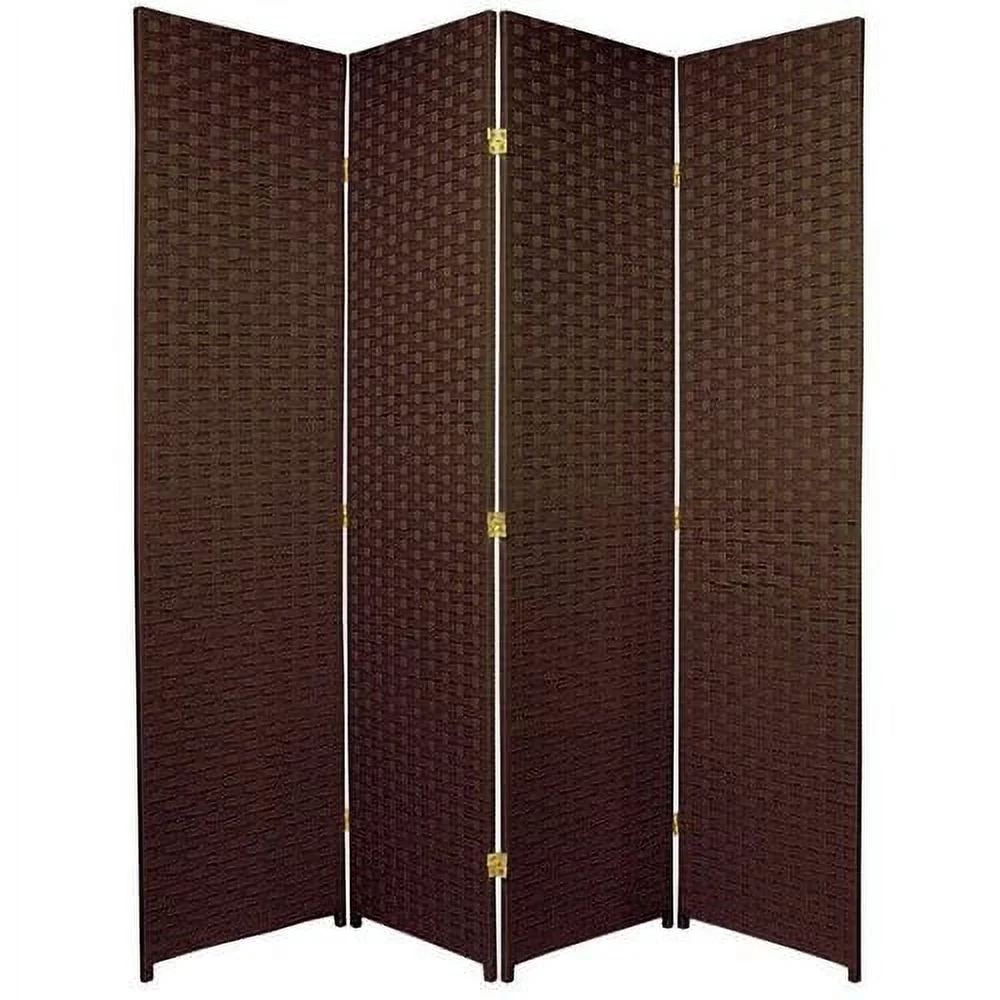Oriental Furniture 6 ft. Tall Woven Fiber Room Divider - 4 Panel - Red/Black