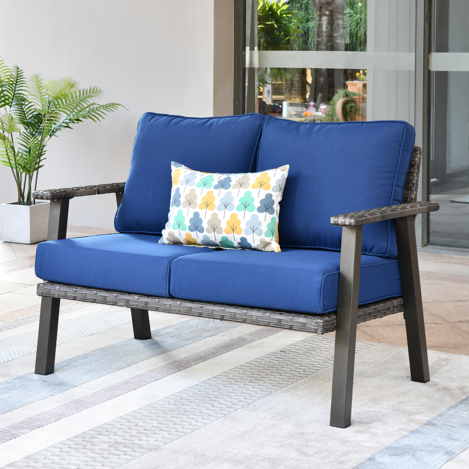Ovios 1 Piece Outdoor Patio Furniture All-Weather Patio Conversation Set Wicker Loveseat Sofas with Cushions