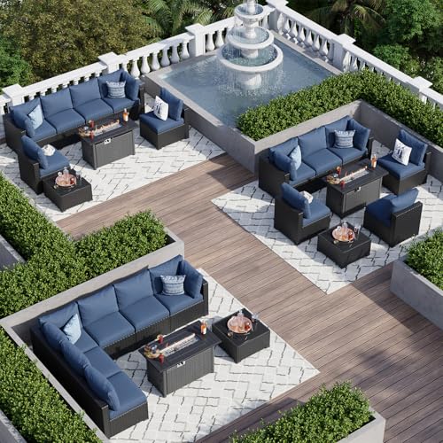 Aoxun 7 Piece Patio Furniture Set Wicker Rattan Patio Sectional Sofa Set Outdoor Seating Furniture with Thickened Cushion, Grey