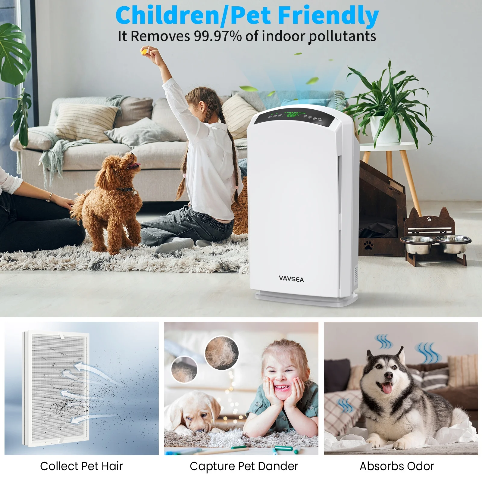 VAVSEA Air Purifier, HEPA Air Filter for Home Large Room up to 3067 Sq ft, Air Cleaner with Air Humidity Display for Pet Hair, Allergies, Smokers