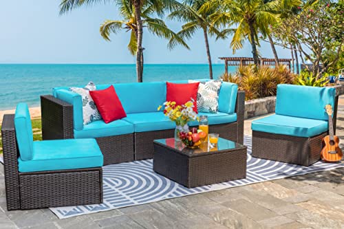 Vongrasig 6 Pieces Outdoor Patio Furniture Set, PE Wicker Rattan Sectional Sofa Patio Conversation Sets with Coffee Table for Garden, Backyard