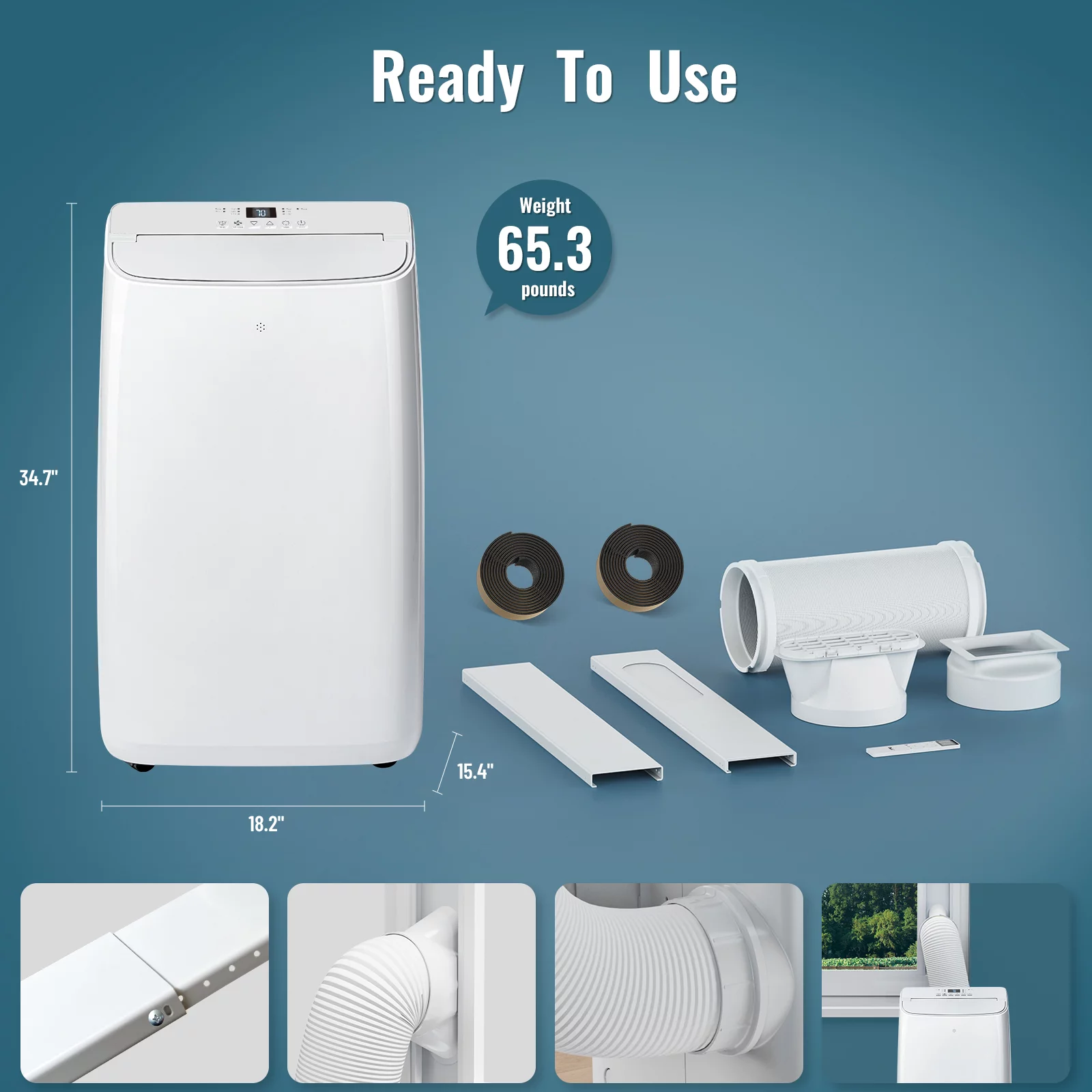 DuraComfort Room Portable Air Conditioners,  8150BTU (12000 BTU Ashrae) Smart WiFi, Built-in Cool, Dehumidifier, Fan, White