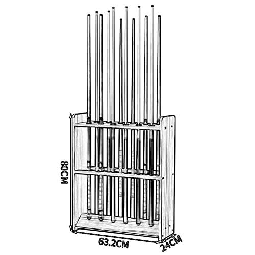 Teak Wooden Billiard Cue Rack Stand - Freestanding Pool Stick Holder for 12 Cues, Easy Assembly, Space-Saving Design for Home & Club Use