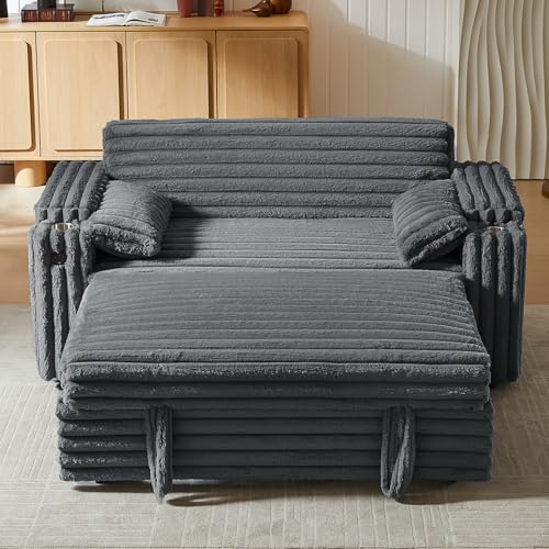 68.11" Corduroy Sleeper Chair Bed with USB Port, Cup Holders & Side Storage Pockets – 3-in-1 Foldable Sofa Bed for Guest Room, Living Room – White