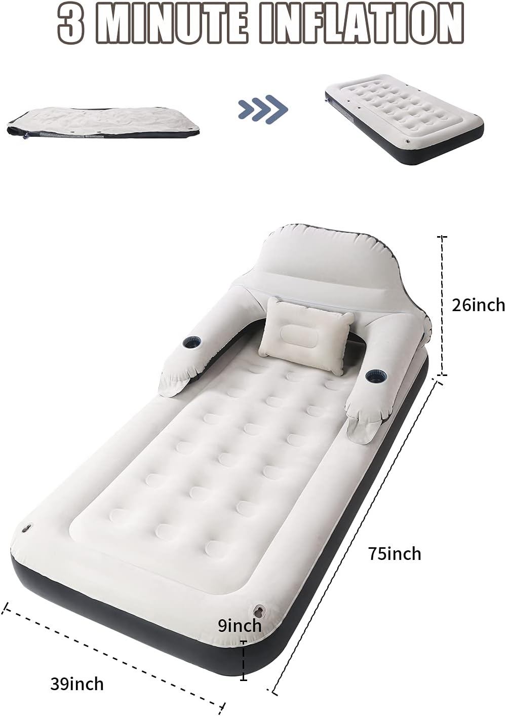 Twin Air Mattress for Tents Camping - 9" Raised Portable Single Inflatable Couch with Soft Backrest Patch Kit