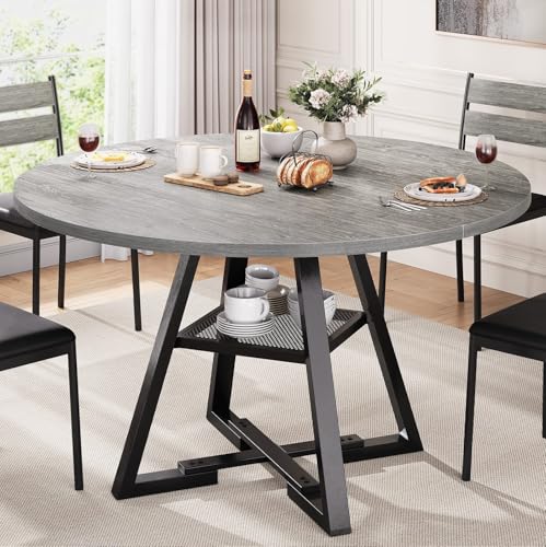 Round Dining Table for 4,Kitchen Dining Room Circle Dinner Pedestal Table,Space Saving Wood Kitchen & Dining Room Furniture (Vintage, 47In)
