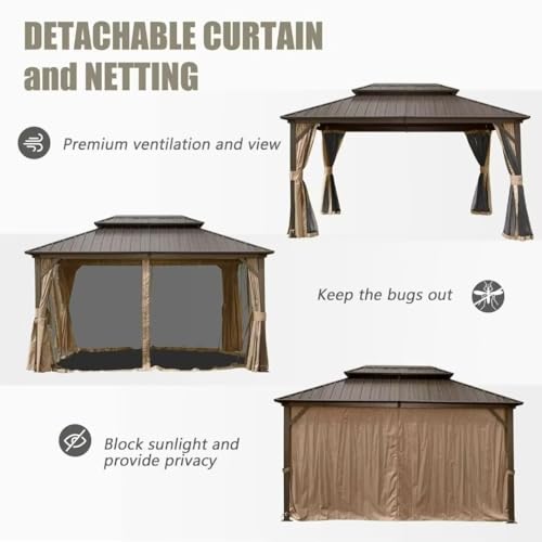 Domi 10’ x 10’ Hardtop Gazebo Metal Frame Canopy with Netting & Curtains