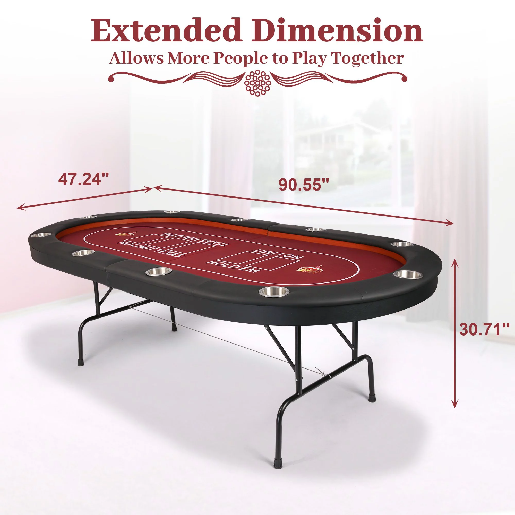 KARMAS PRODUCT Foldable Poker Table - 10 Players Texas Holdem Poker Table, Casino Table for Blackjack Board Game w/Deep Steel Cup Holder