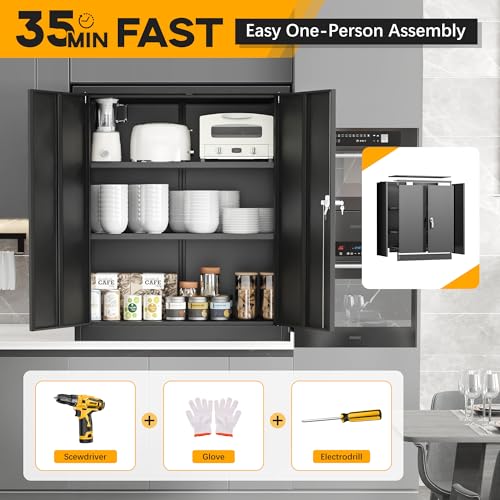 Greenvelly Metal Storage Cabinet, 72" Black Locking Storage Cabinets with Doors and 4 Shelves, Metal Cabinet for Garage Home Office, Classroom