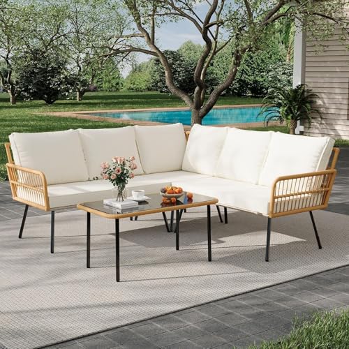 3 Piece Patio Bistro Set, Outdoor Wicker Table and Chairs Set of 2