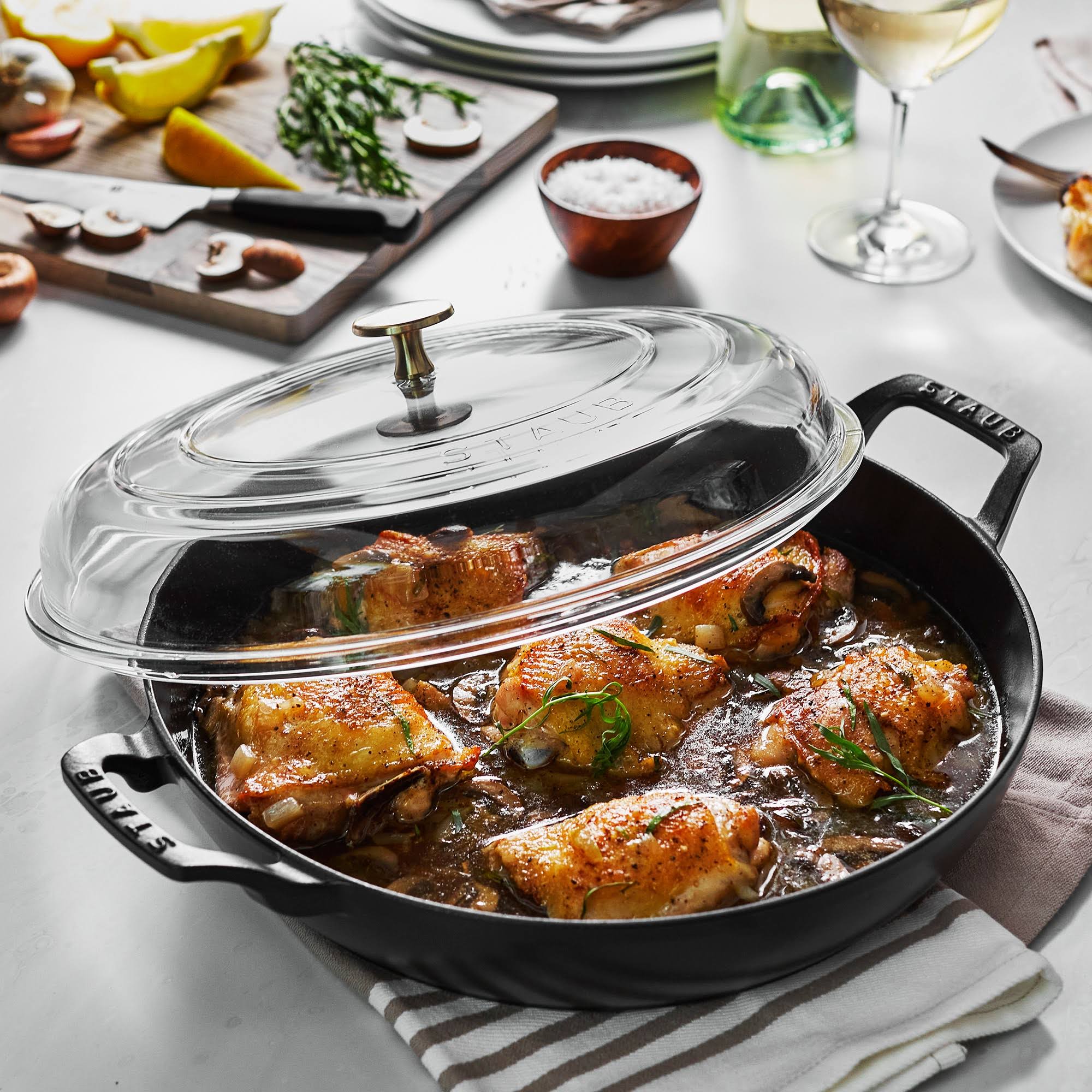 Staub Cast Iron 3.5 Quart Braiser with Glass Lid Matte Black