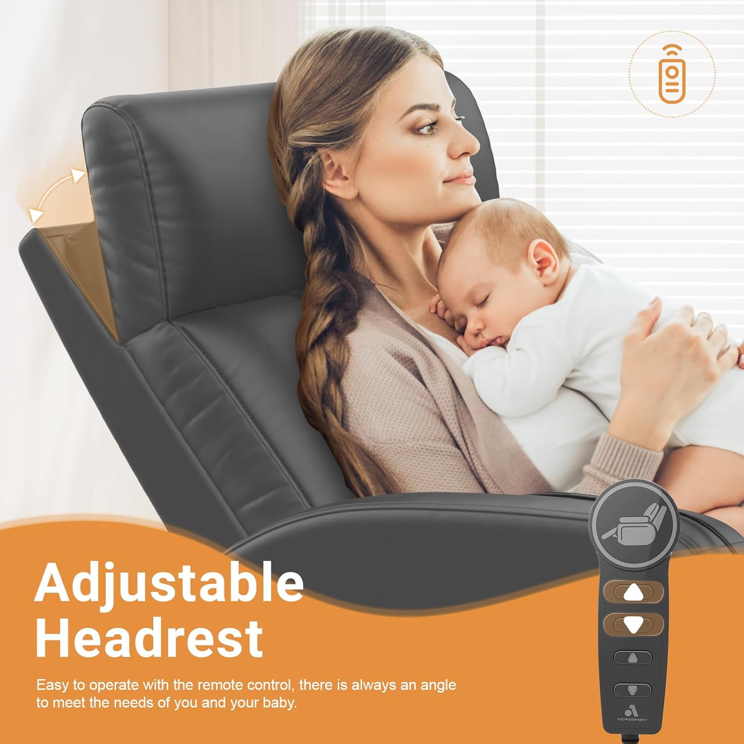 Power Recliner Nursery Glider Chair, Power Adjustable Head Support, 270 Degree Swivel Glider Rocking Chair with USB & Type C Ports