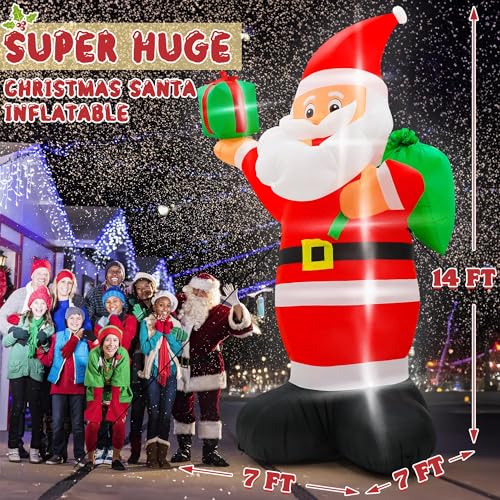15FT Christmas Inflatables, Giant Inflatable Santa Claus Holding Gift Bags, Blow Up Christmas Santa Claus with 8pcs LED