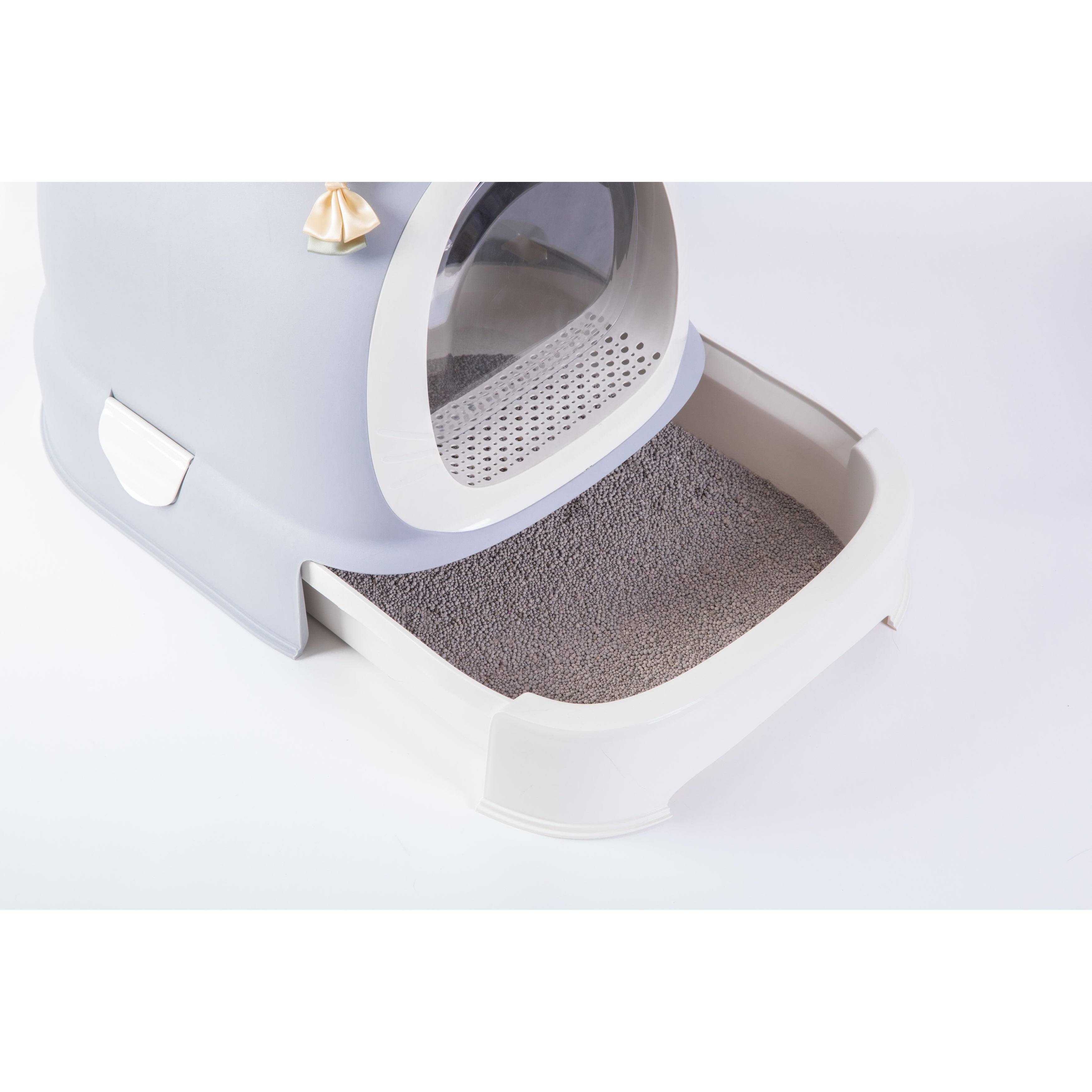 PawsMark Fully Enclosed Hooded Litter Pan with Front Entry Odor Close DOOR, Cat Litter Scoop Included