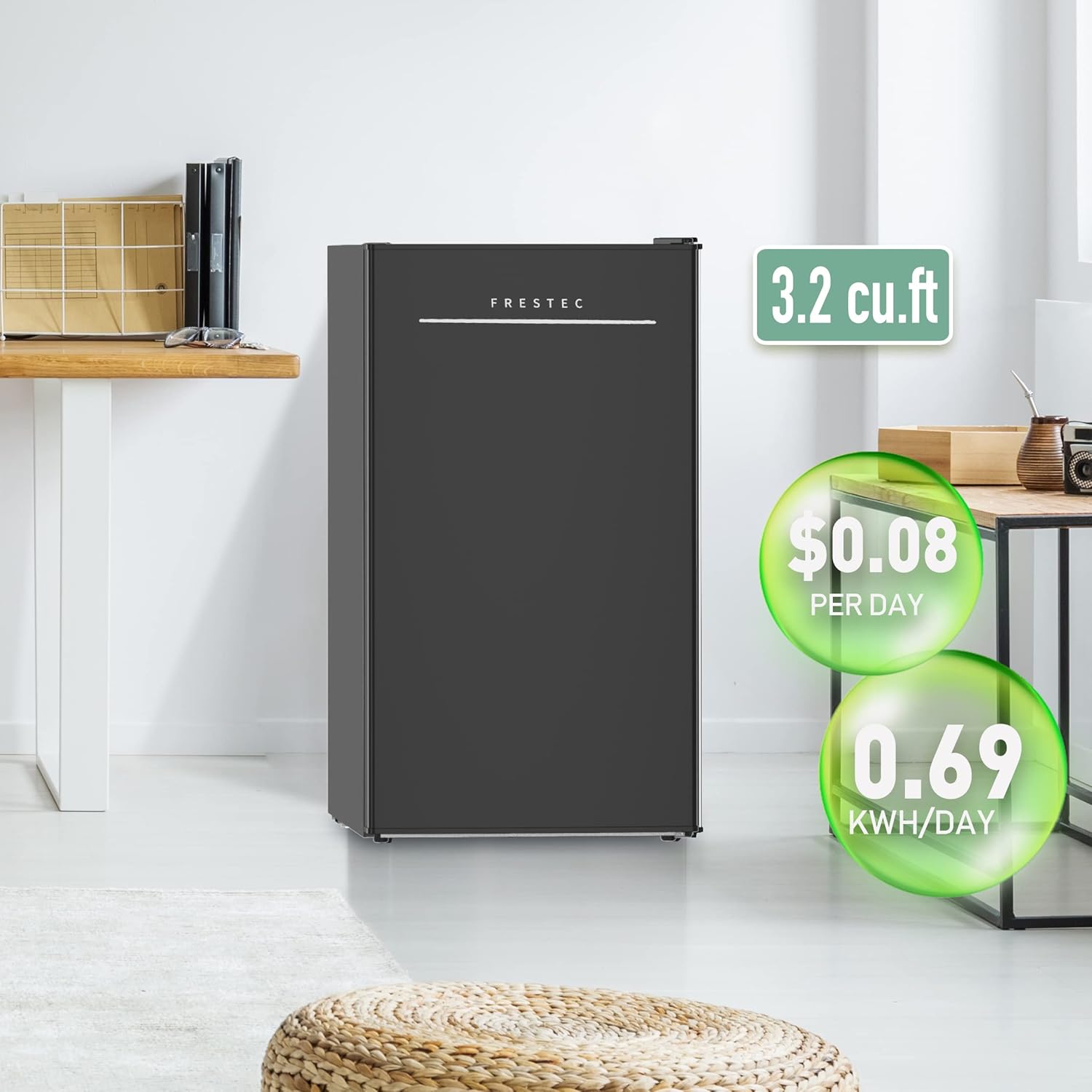 Mini Fridge with Freezer, 3.1 Cu.Ft Single Door Mini Refrigerator with One-touch Easy Defrost, Compact Small Refrigerator for Dorm, Bedroom, Office
