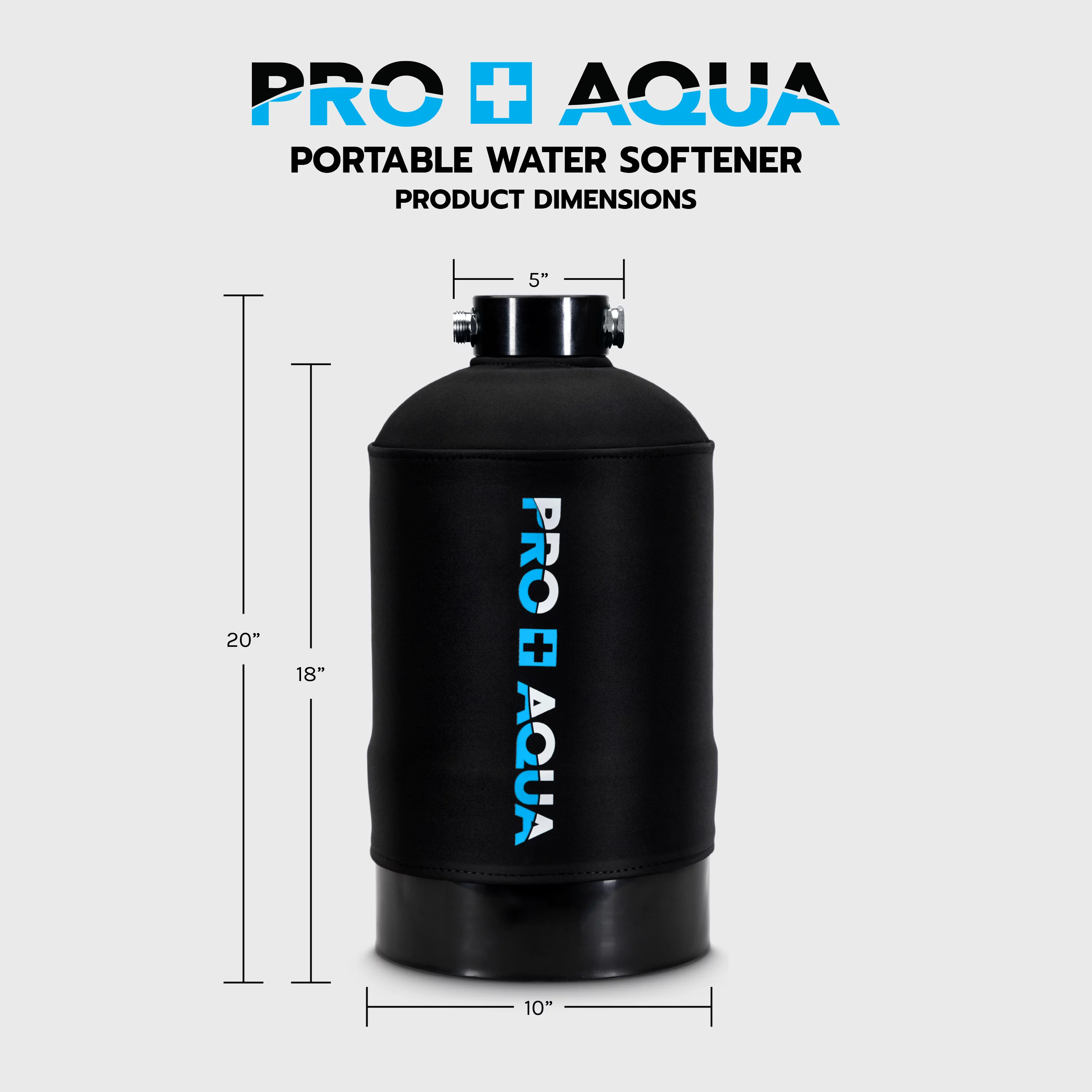 PRO+AQUA Portable RV Water Softener, 16,000 grain, Pre-filled high-capacity resin, Neoprene shield, w/ connectors