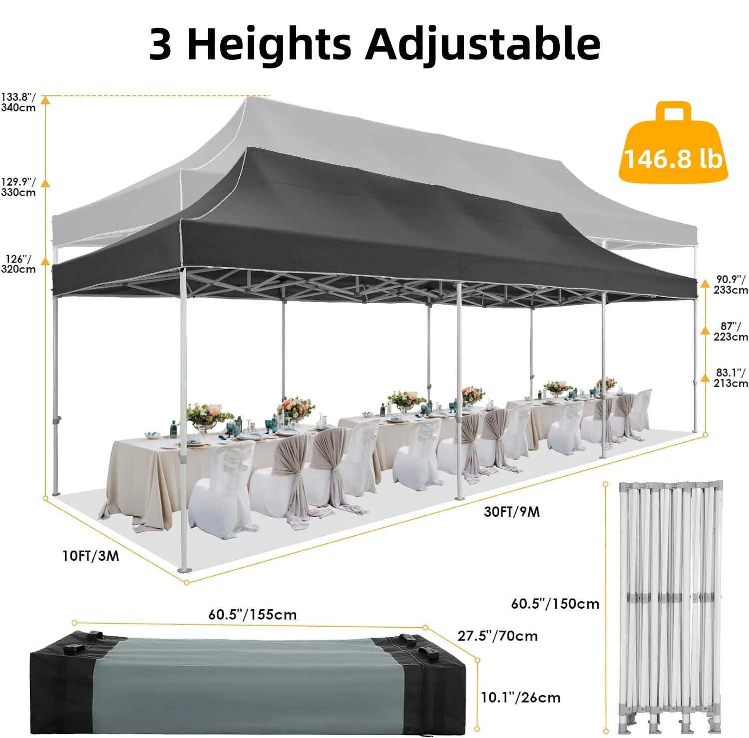 SANOPY 10'x30' EZ Pop Up Canopy, Heavy Duty Commercial Wedding Canopy, Large Waterproof Portable Party Tent with Carry Bag, 8 Removable Sidewalls