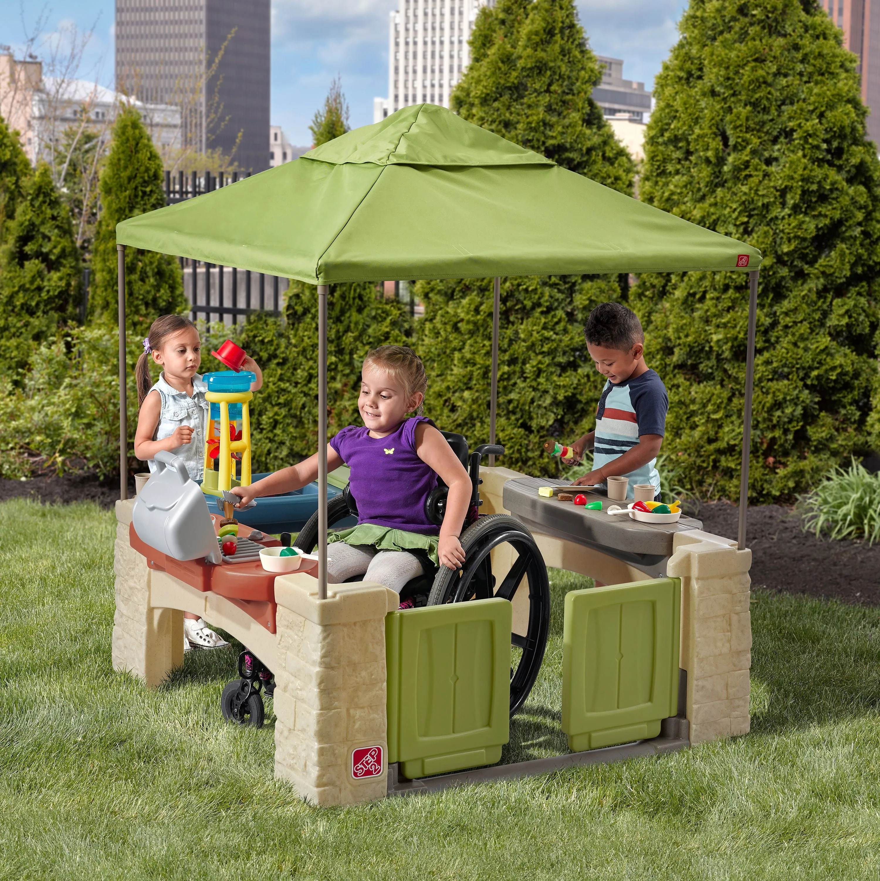 Step2 All-Around Playtime Patio with Canopy with 16 Play Accessories Playhouse Kids Outdoor Toys