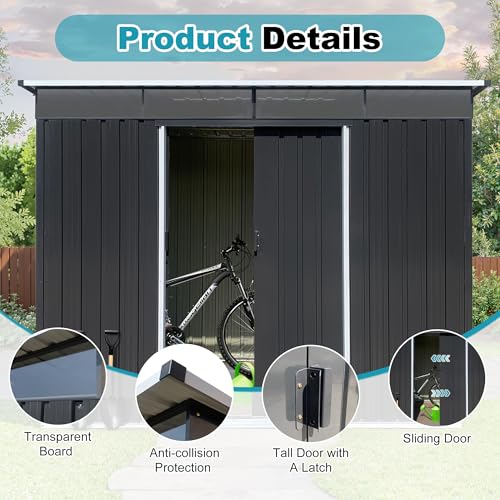 8x6 FT Outdoor Storage Shed, Metal Tool Shed with Lockable Doors, Peaked Roof & Frame Floor