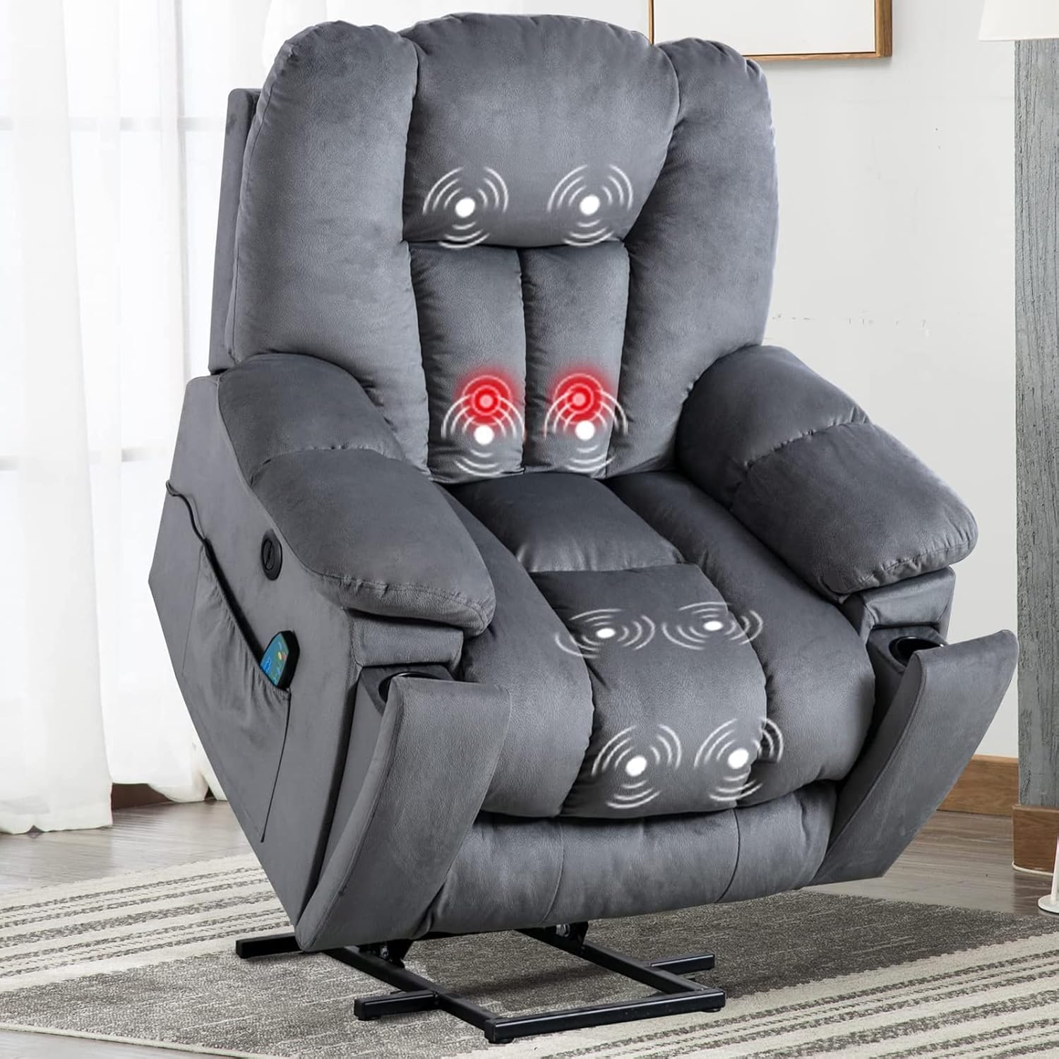 CANMOV Large Power Lift Recliner Chair with Massage and Heat for Elderly, Overstuffed Wide Recliners