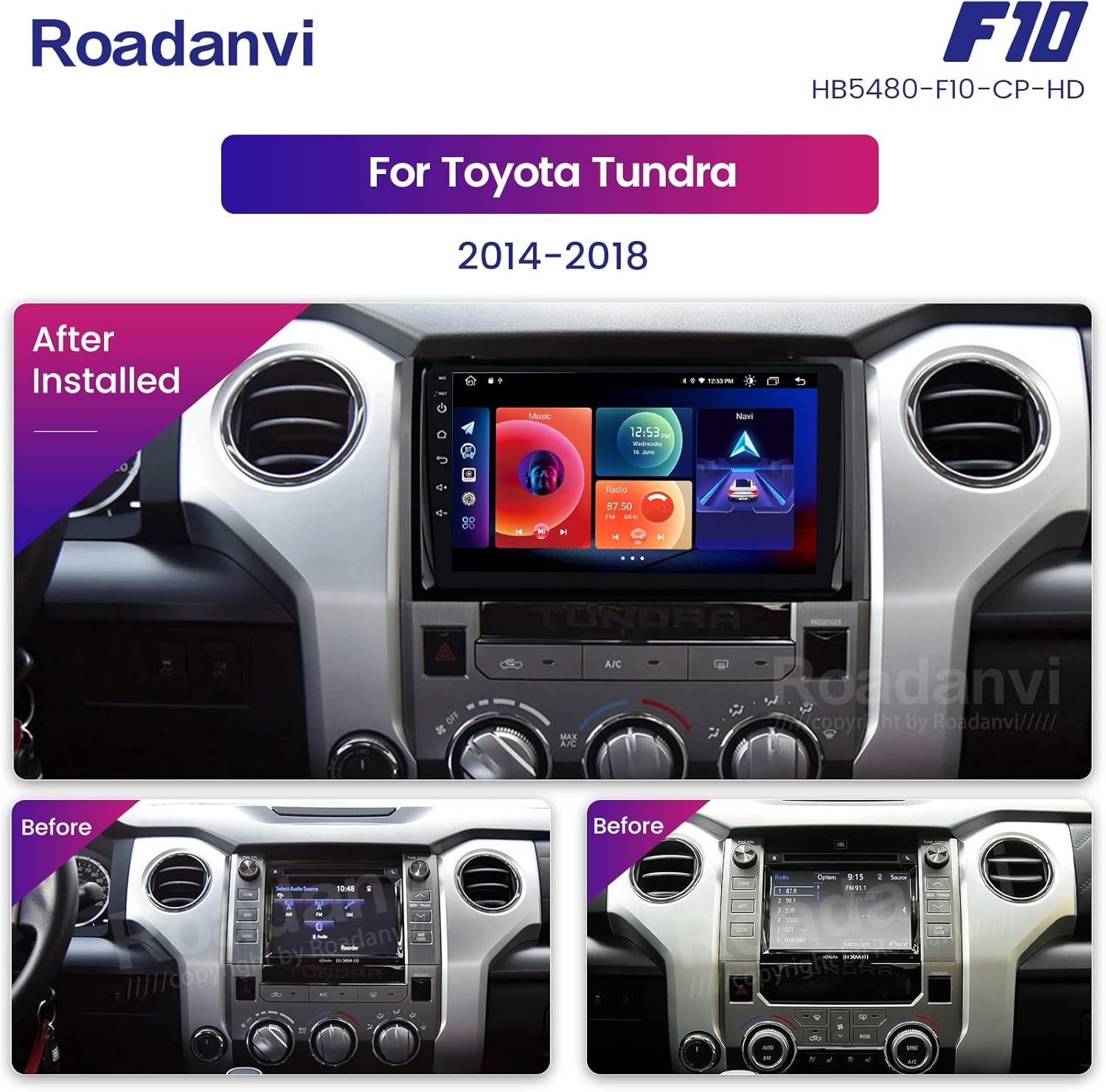 Roadanvi for Toyota Tundra 2014 2015 2016 2017 2018 Car Stereo Bluetooth Radio for Car Navigation Carplay Android Auto 1280x720 IPS Touch Screen