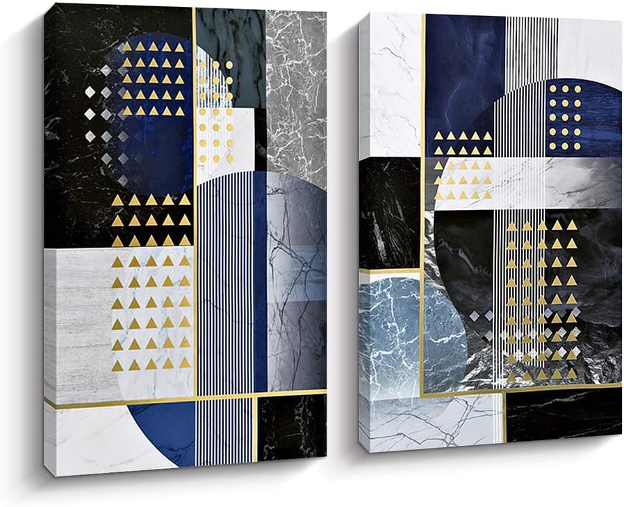 Pigort Abstract Geometry Wall Art for Living Room, Black Gold Canvas Prints Pictures Wall Decor, Modern Artworks for Home Office Decoration