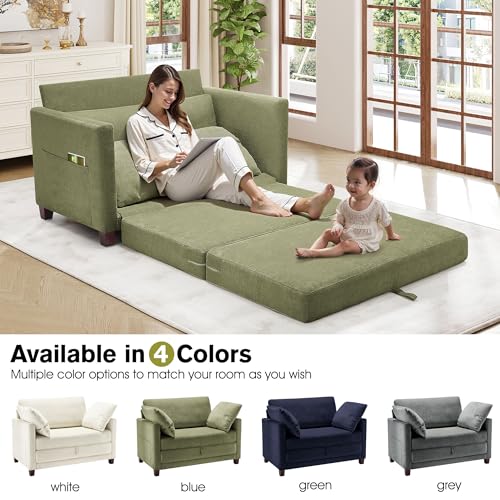 51" Loveseat Sleeper Sofa Bed, Chenille Convertible Floor Sofa Bed for Small Spaces, Folding Couch Bed with Deep Seat, 2 Pillows & Solid Frame