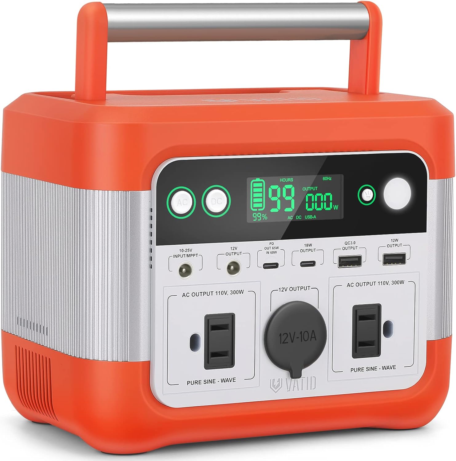 VATID Portable Power Station,600W 518Wh Solar Power Station,110V AC,12V Regulated DC,3.5hrs 100% Recharge,Pure Sine Wave