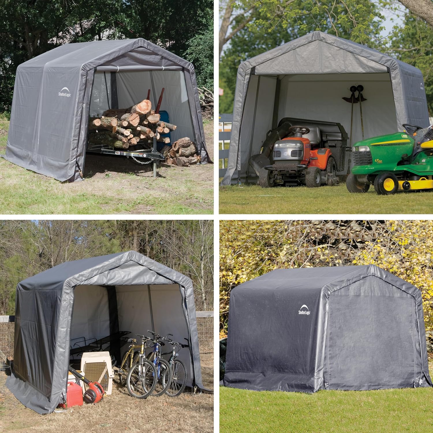 ShelterLogic 10' x 10' Steel Shed-in-a-Box Round & Peak Roof Outdoor Storage Sheds with Waterproof Covers, Grey